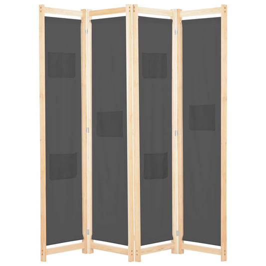 Grey Fabric 4-Panel Room Divider, 160x170x4 cm - Stylish Privacy Solution