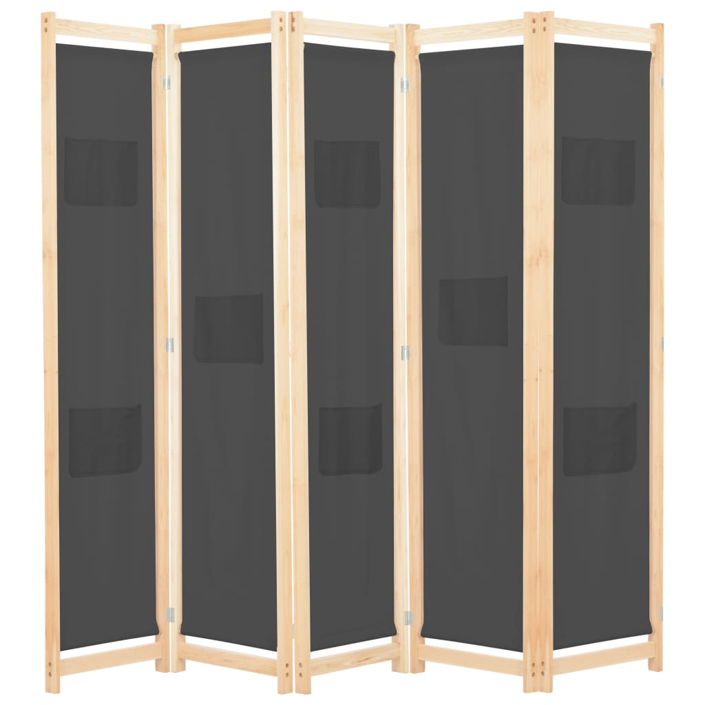 Elegant Grey 5-Panel Fabric Room Divider - 200x170 cm