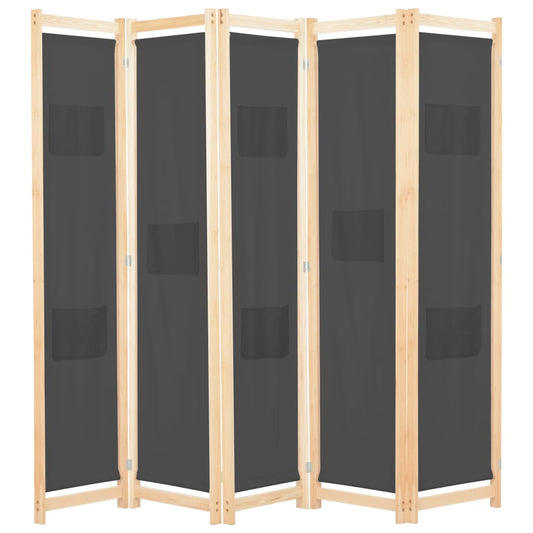 Elegant Grey 5-Panel Fabric Room Divider - 200x170 cm