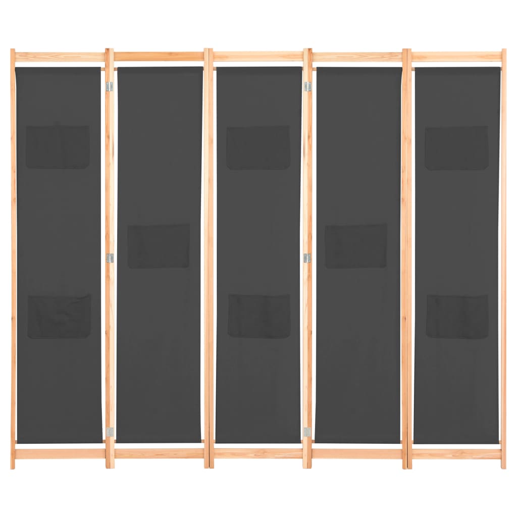 Elegant Grey 5-Panel Fabric Room Divider - 200x170 cm