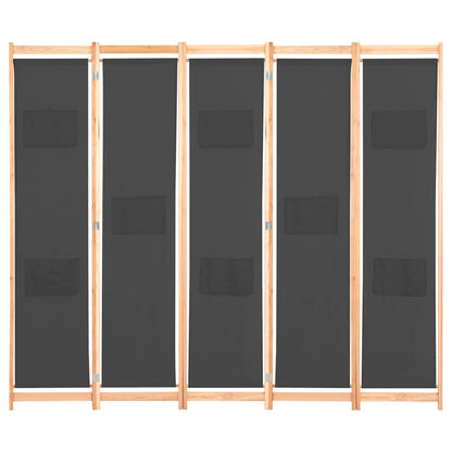 Elegant Grey 5-Panel Fabric Room Divider - 200x170 cm