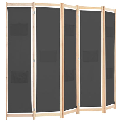 Elegant Grey 5-Panel Fabric Room Divider - 200x170 cm