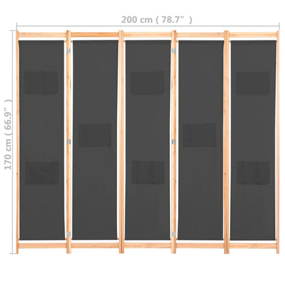 Elegant Grey 5-Panel Fabric Room Divider - 200x170 cm