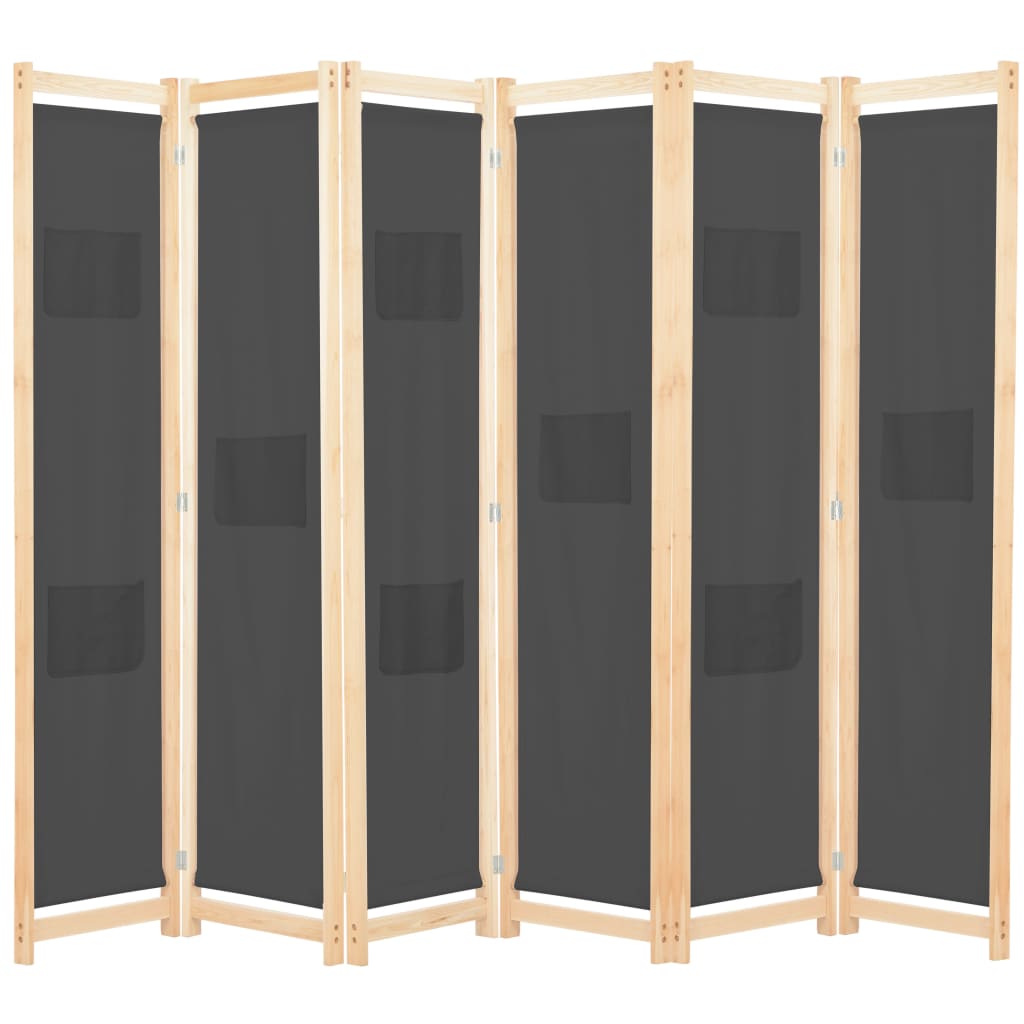 Stylish Grey Fabric 6-Panel Room Divider - 240x170 cm