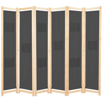 Stylish Grey Fabric 6-Panel Room Divider - 240x170 cm