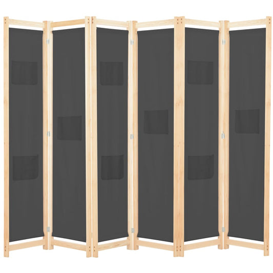 Stylish Grey Fabric 6-Panel Room Divider - 240x170 cm