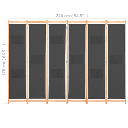 Stylish Grey Fabric 6-Panel Room Divider - 240x170 cm
