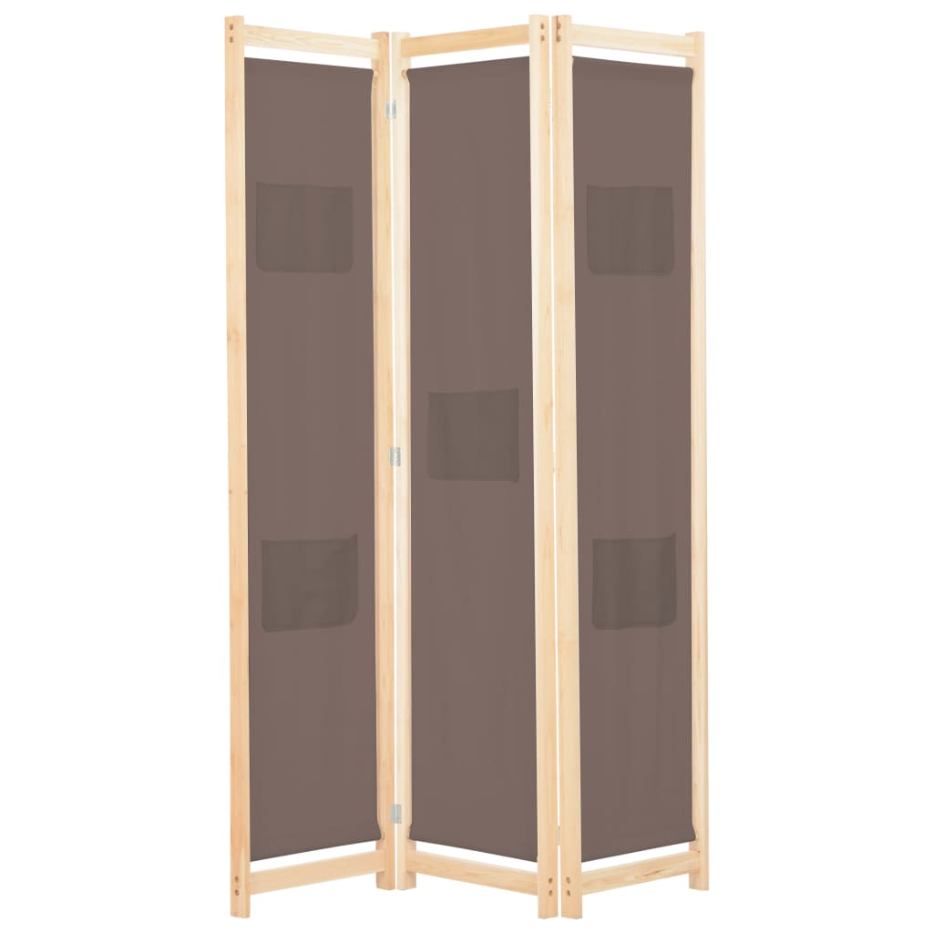Elegant Brown Fabric Room Divider, 3-Panel 120x170 cm