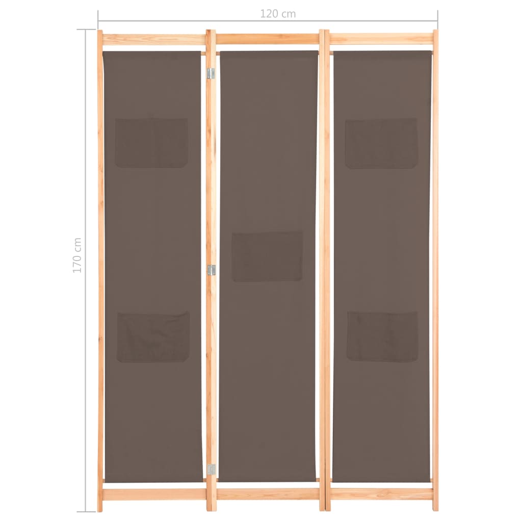 Elegant Brown Fabric Room Divider, 3-Panel 120x170 cm