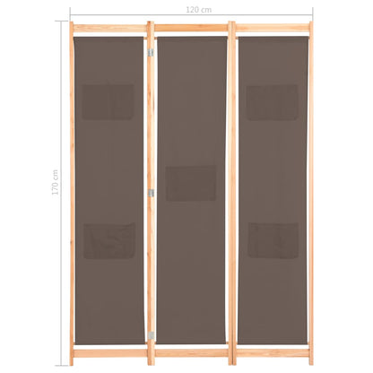 Elegant Brown Fabric Room Divider, 3-Panel 120x170 cm