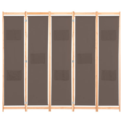 Foldable 5-Panel Brown Fabric Room Divider - 200x170x4 cm