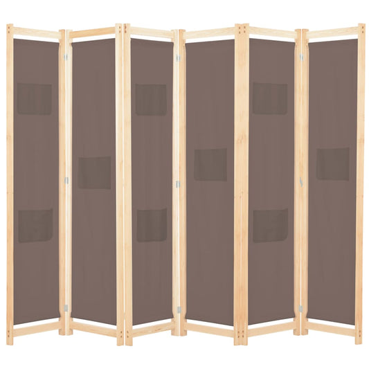 Brown Fabric 6-Panel Room Divider, 240x170x4 cm – Stylish Privacy Screen