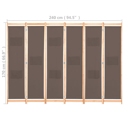 Brown Fabric 6-Panel Room Divider, 240x170x4 cm – Stylish Privacy Screen