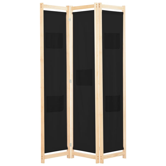Elegant Black Fabric 3-Panel Room Divider 120x170 cm