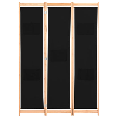 Elegant Black Fabric 3-Panel Room Divider 120x170 cm