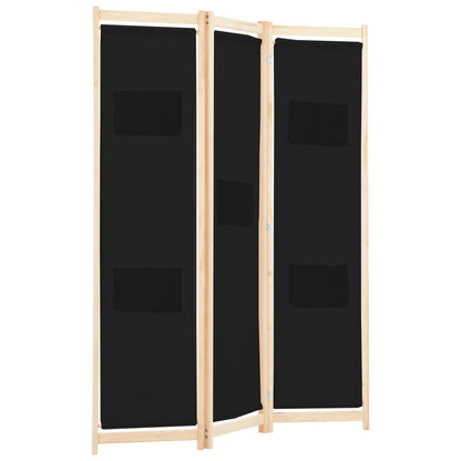 Elegant Black Fabric 3-Panel Room Divider 120x170 cm
