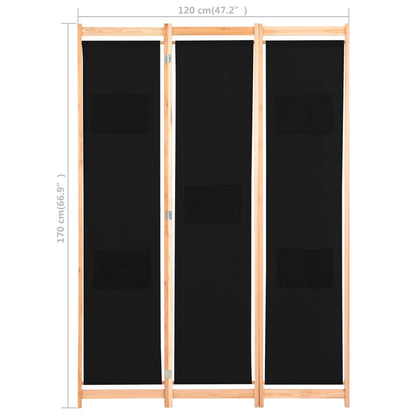 Elegant Black Fabric 3-Panel Room Divider 120x170 cm