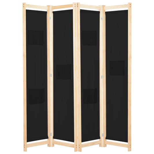 Black Fabric 4-Panel Room Divider, 160x170x4 cm - Stylish & Functional