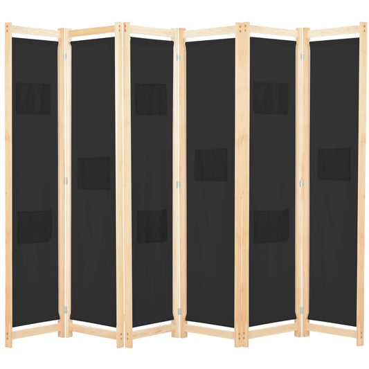 Elegant Black Fabric 6-Panel Room Divider, 240x170x4 cm