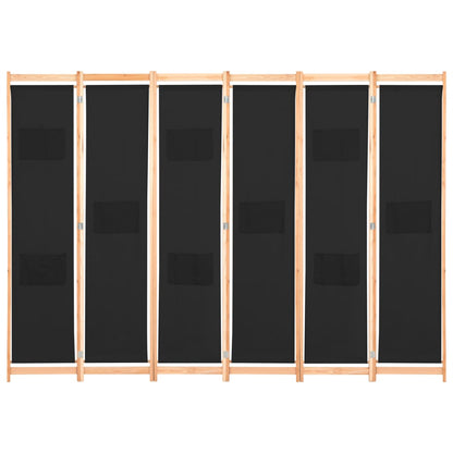 Elegant Black Fabric 6-Panel Room Divider, 240x170x4 cm