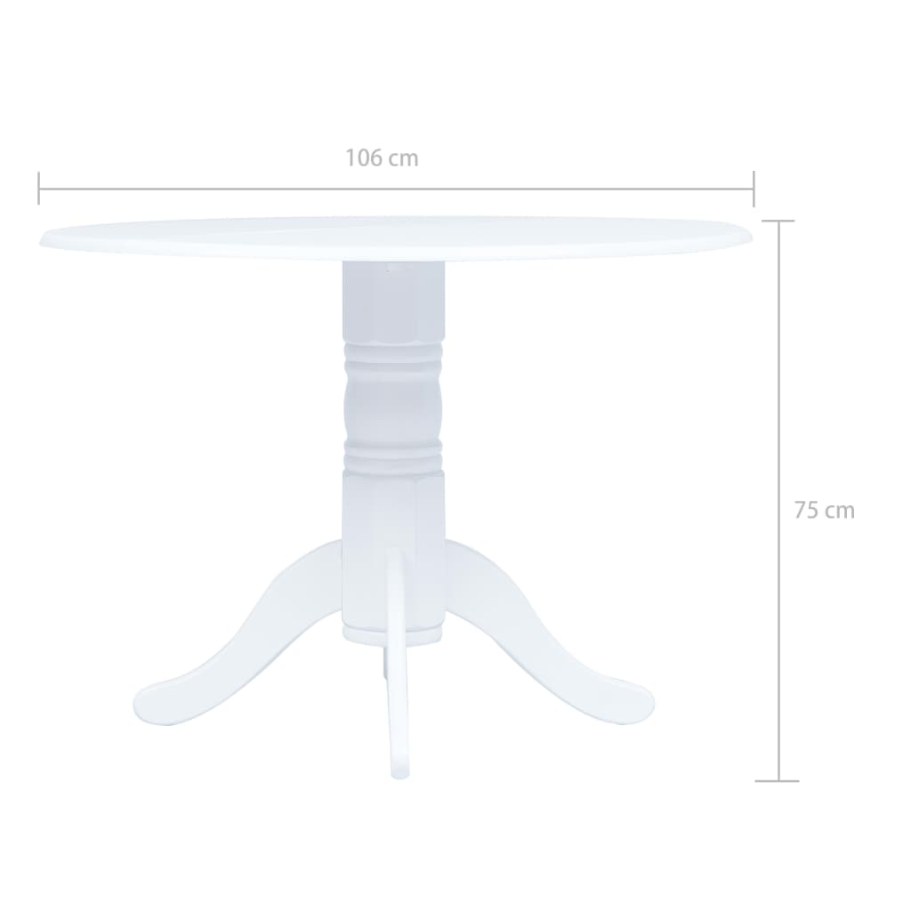 Elegant 106cm White Dining Table in Solid Rubber Wood