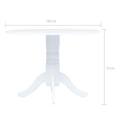 Elegant 106cm White Dining Table in Solid Rubber Wood