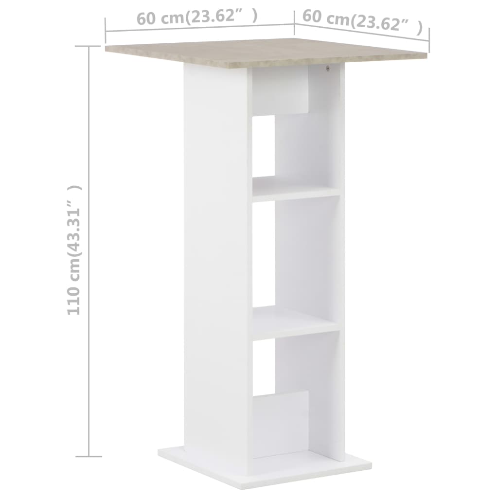 White & Concrete Bar Table - Sleek 60x60x110 cm Design