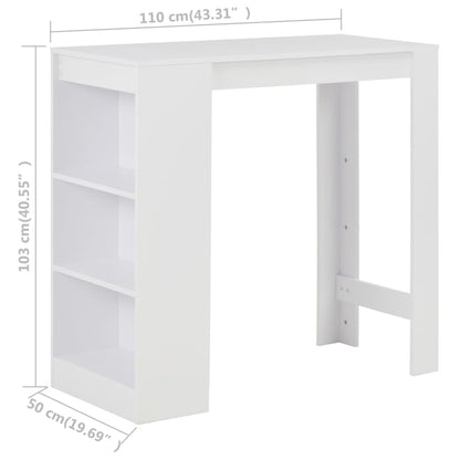 White Bar Table with Shelf, 110x50x103 cm, Modern Design