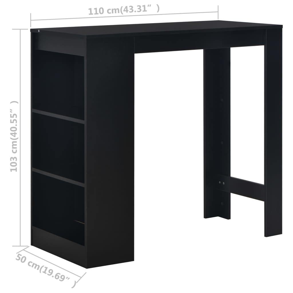Black Bar Table with Shelf - Sleek Metal Design, 110x50x103 cm