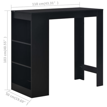 Black Bar Table with Shelf - Sleek Metal Design, 110x50x103 cm