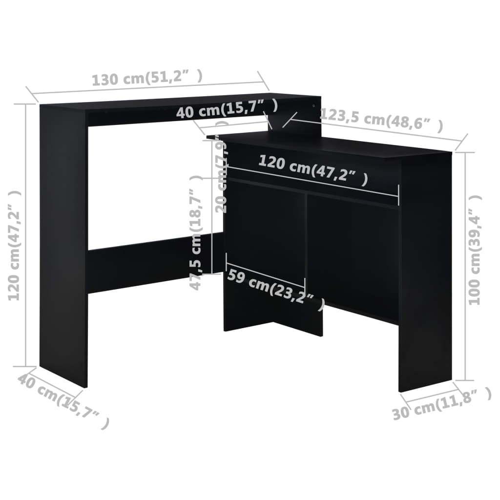 Sleek Black Bar Table with Dual Tops 130x40x120 cm
