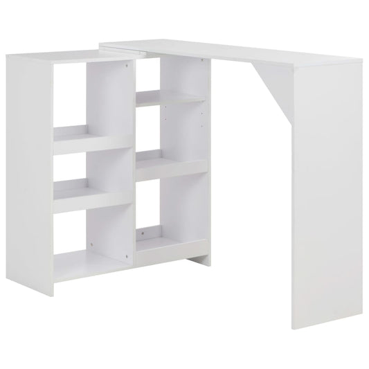 White Bar Table with Moveable Shelf - 138x39x110 cm MDF Wood