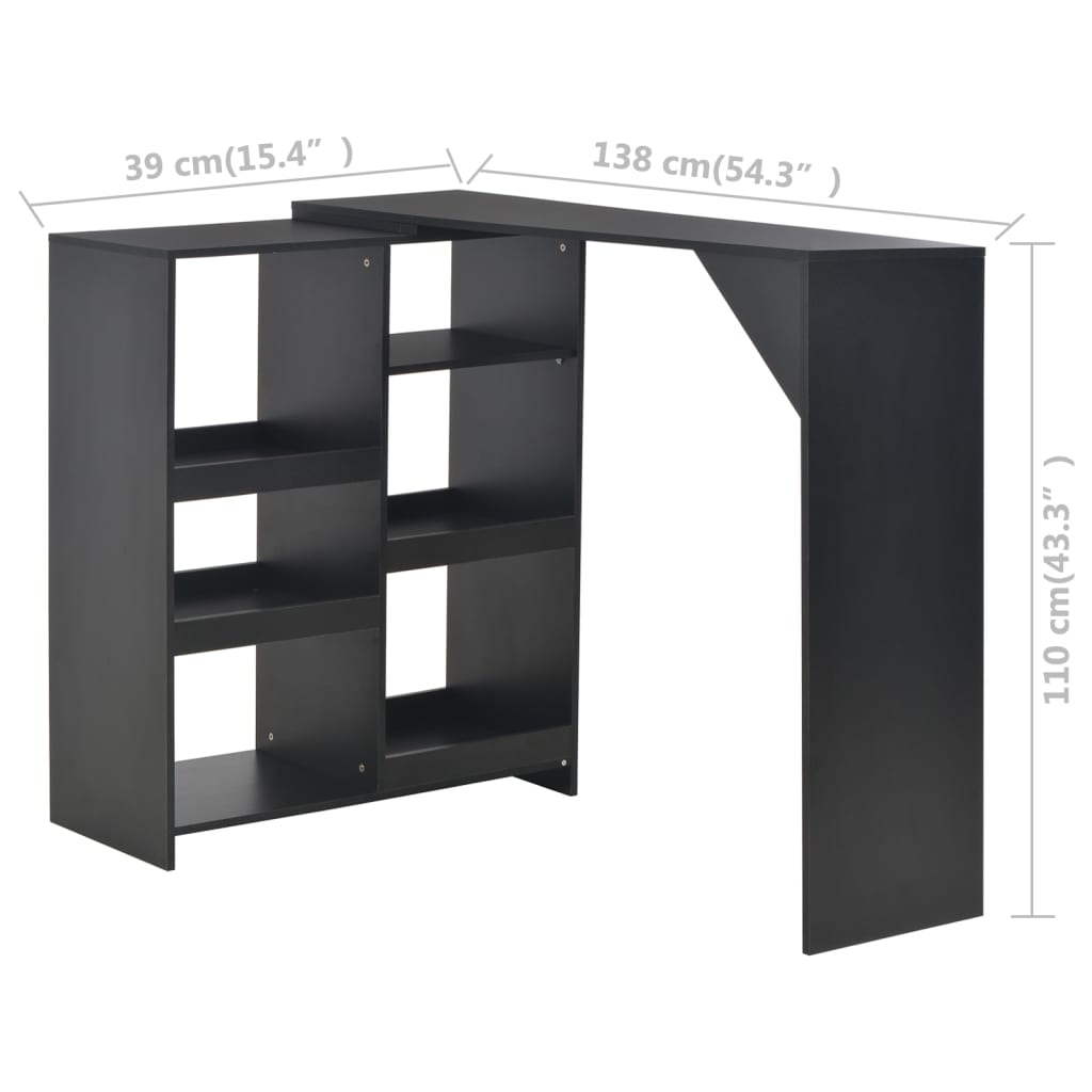 Black Bar Table with Moveable Shelf, 138x39x110 cm