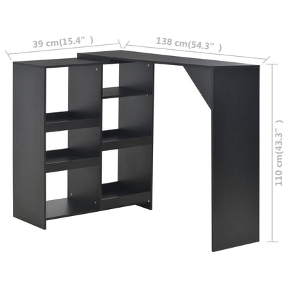 Black Bar Table with Moveable Shelf, 138x39x110 cm