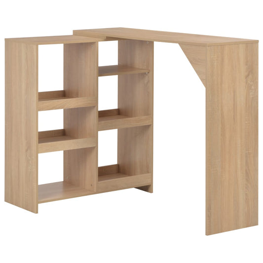 Oak Bar Table with Moveable Shelf - 138x39x110 cm
