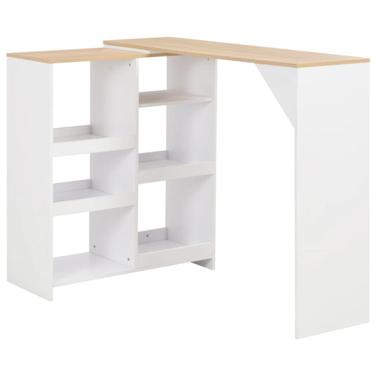 White Bar Table with Moveable Shelf - 138x39x110 cm, Sleek Design