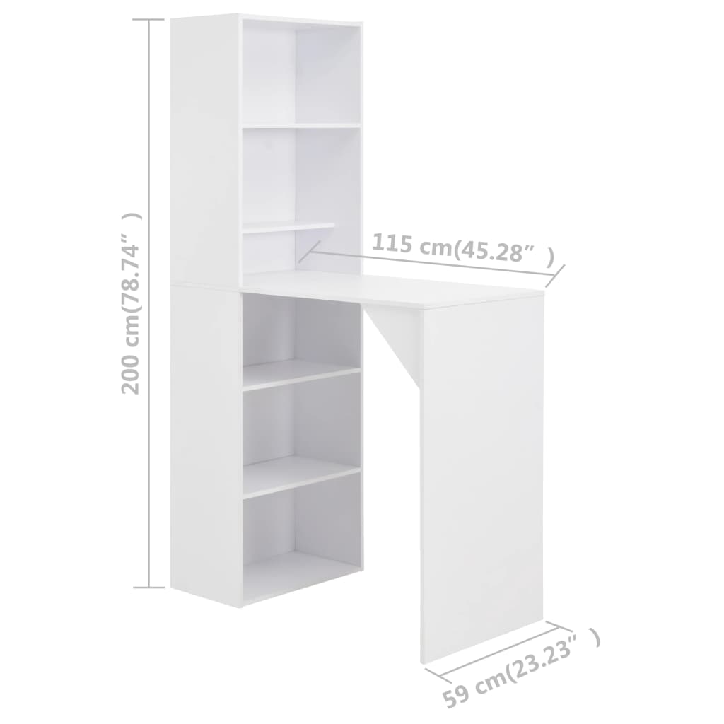 White Bar Table with Cabinet - Modern Design 115x59x200 cm