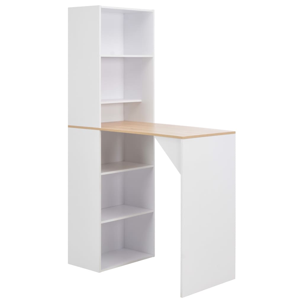 Sleek White Bar Table w/ Cabinet, 115x59x200 cm - Stylish & Functional