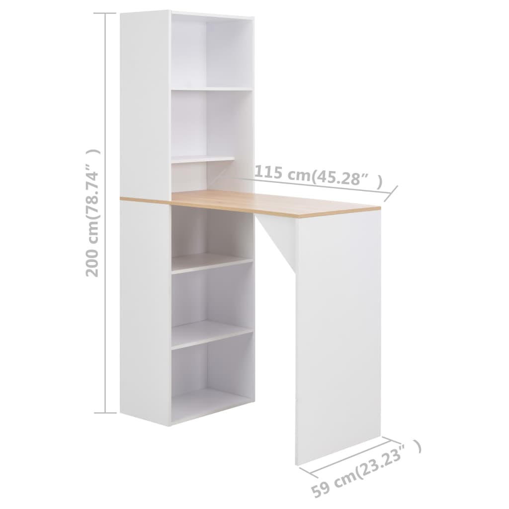 Sleek White Bar Table w/ Cabinet, 115x59x200 cm - Stylish & Functional