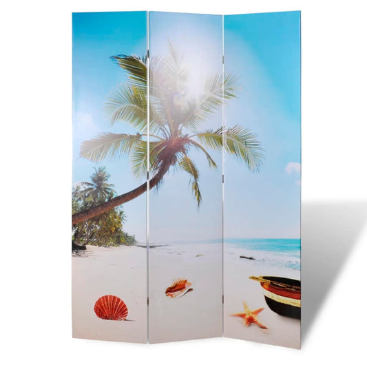 Beach Scene Folding Room Divider 120x170 cm - Light Wood Finish