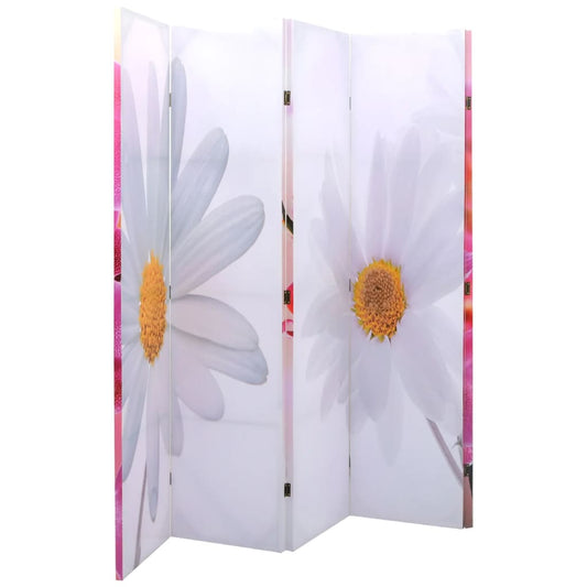 Elegant 200x170 cm Floral Folding Room Divider - Black & White