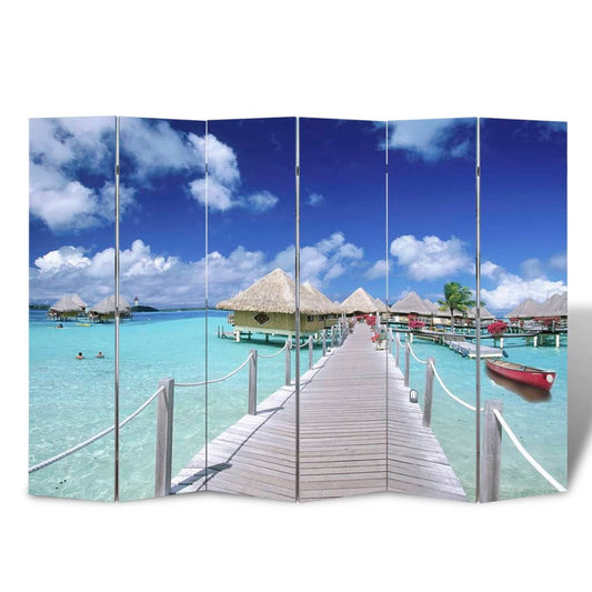 Beige Wood Folding Beach Room Divider, 217x170 cm