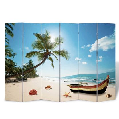 Beige Wood Folding Beach Room Divider, 217x170 cm