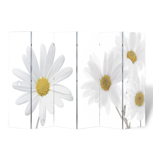 Flower Design Folding Room Divider, 217x170 cm, Wood Frame