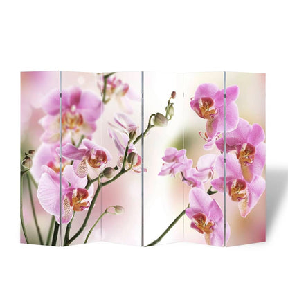 Flower Design Folding Room Divider, 217x170 cm, Wood Frame