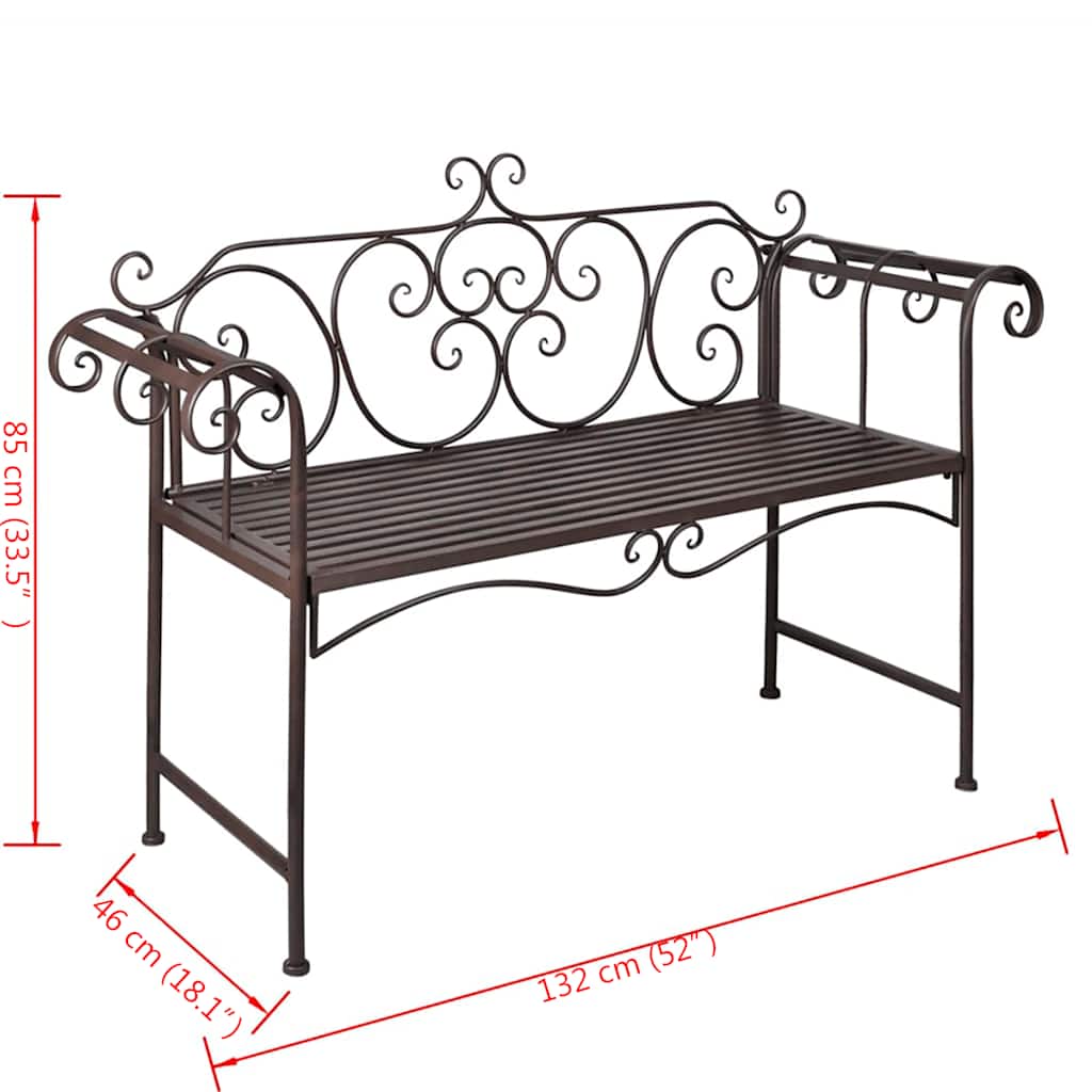 Antique Brown Steel Garden Bench - 132 cm