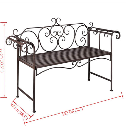 Antique Brown Steel Garden Bench - 132 cm