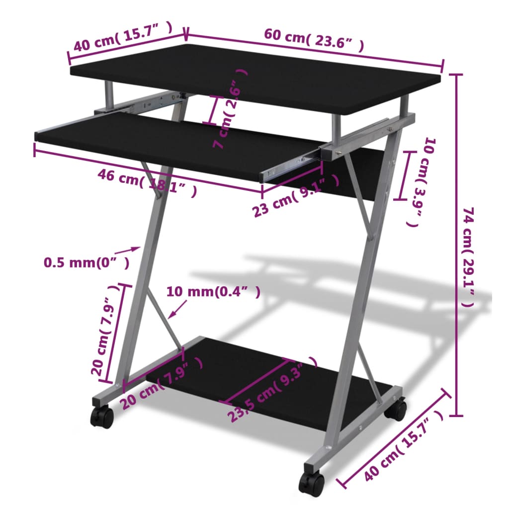 Sleek Black Compact Computer Desk with Pull-out Keyboard Tray
