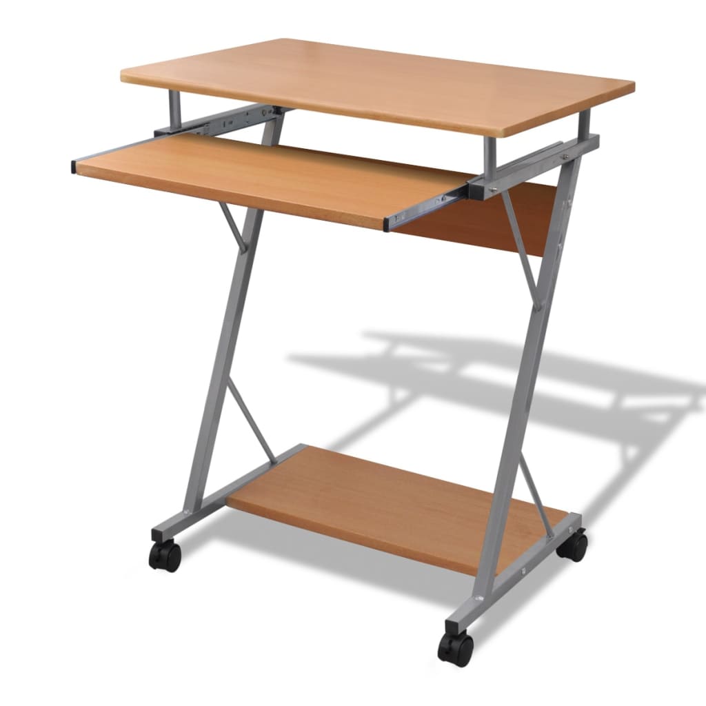 Brown Compact Computer Desk with Pull-out Keyboard Tray