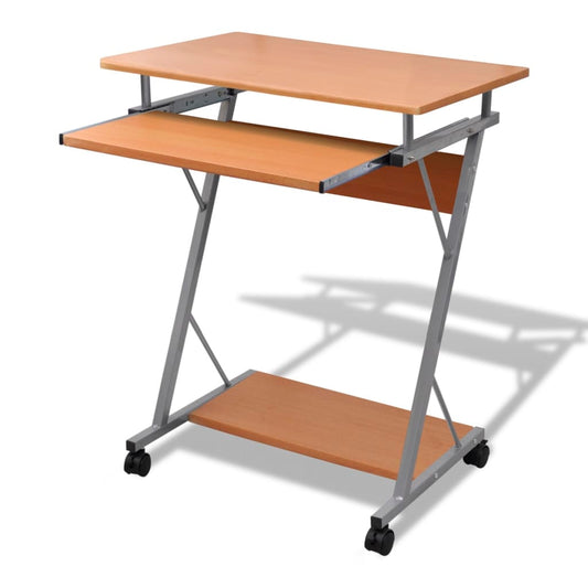 Brown Compact Computer Desk with Pull-out Keyboard Tray